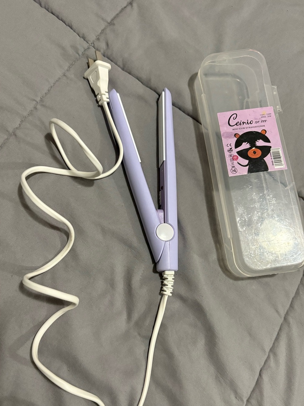 Lilac Mini Hair Straightener with Clear Travel Case